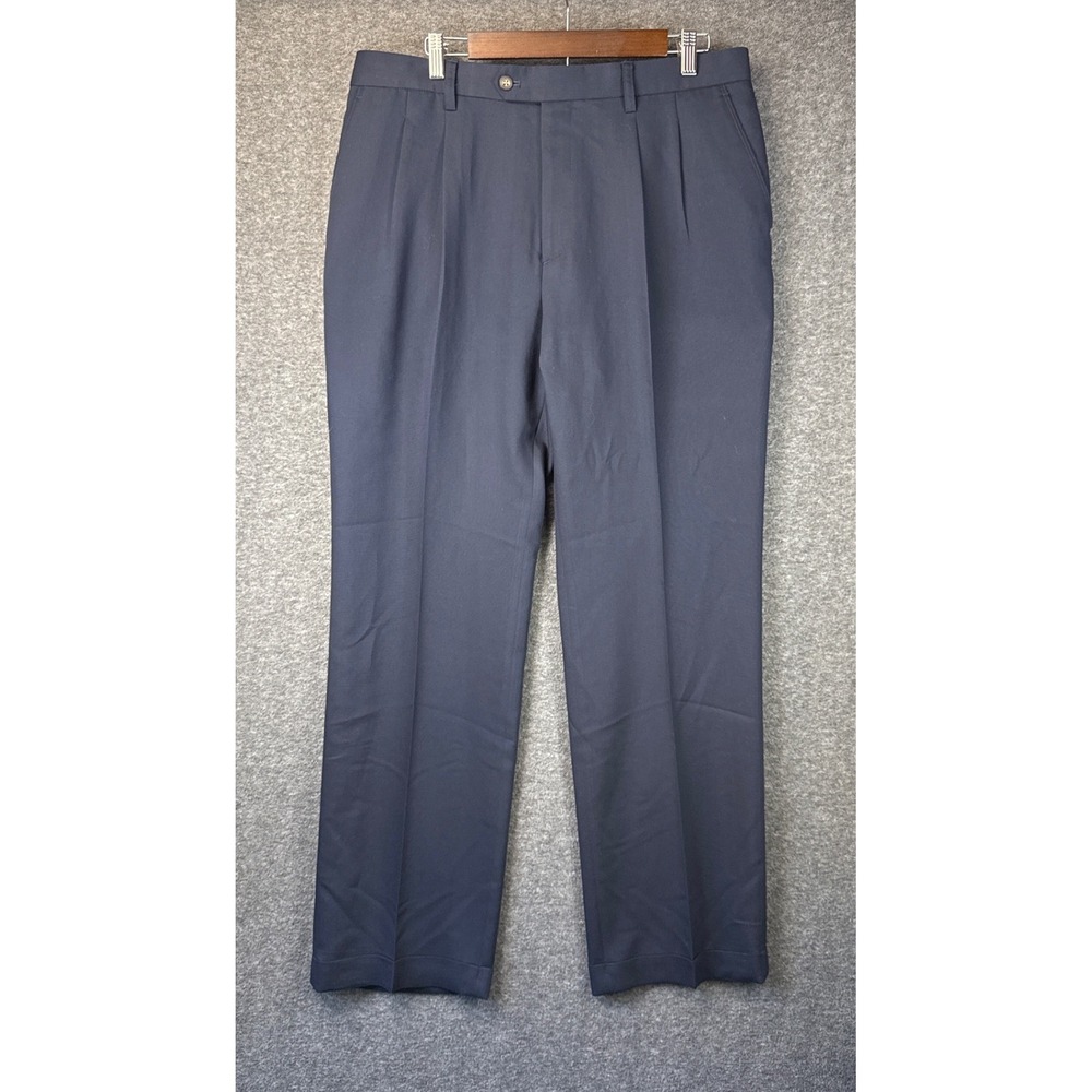 Cutter & Buck Pleated Dress Pants Mens 34 Navy B Career Twill Microfiber Manager